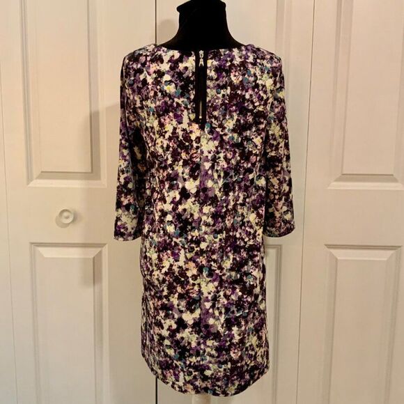 H&M Black Purple Splatter Floral Print Shift Dress Medium - Picture 6 of 12